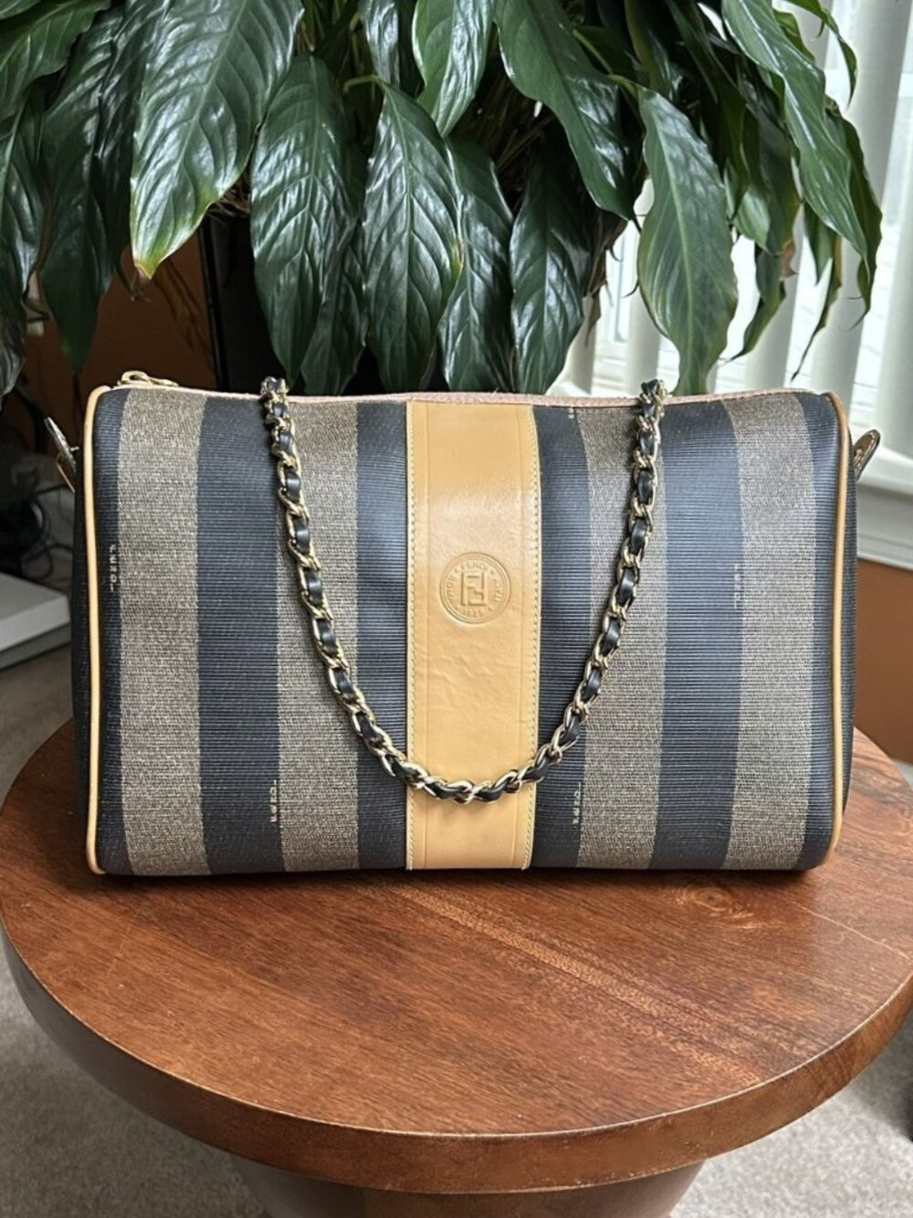 FENDI Pequin Stripe Shoulder Bag, Tobacco, Black, Natural Tan - Picture 13 of 13
